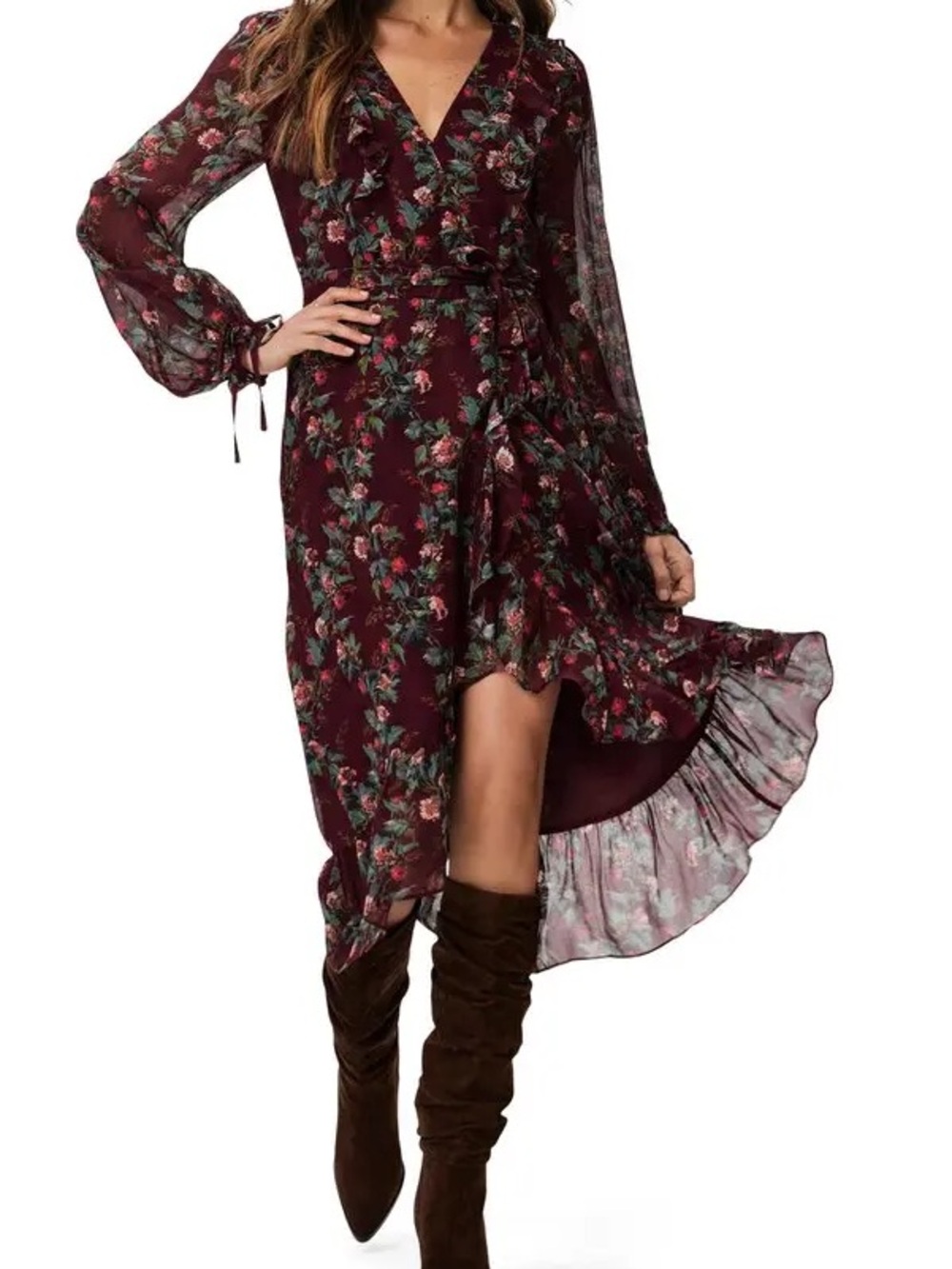 Paige “Veranda” Burgundy Floral Wrap Dress, S
